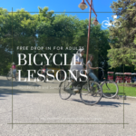 Bike lessons for adults posted. Pictured are two adults riding Dutch bikes at The Forks, Winnipeg