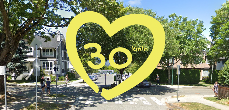 A crosswalk with an overlay of "30" inside of a heart