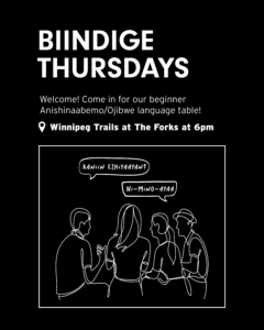 Poster for Biindige Thursday, for an Ojibwe language table