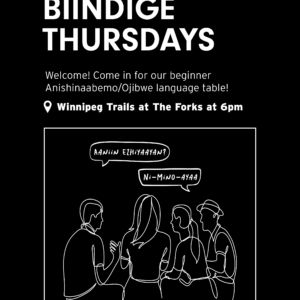Poster for Biindige Thursday, for an Ojibwe language table